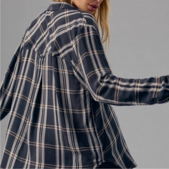 Anthropologie Pilcro Tuxedo Buttondown Shirt In Black Motif Plaid Small - Picture 2 of 10